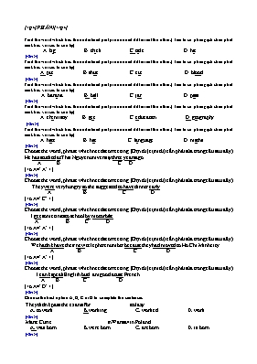 Đề kiểm tra 1 tiết số 1 môn Tiếng Anh Lớp 10 (Thí điểm) - Trường THPT Trần Phú